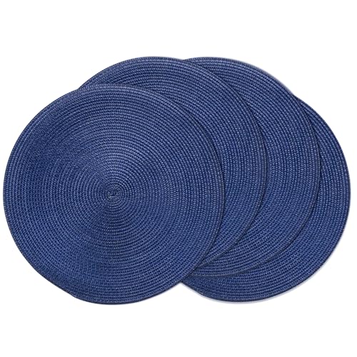 AHHFSMEI Round Braided Placemats 15 Inch Round Table Mats for Dining Tables Natural Woven Heat Resistant Place mats Set of 4 (Navy Blue,4)