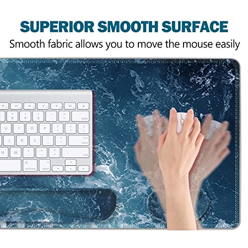 Image of ArtSo Gaming Mouse Pad Extended, Keyboard Wrist Rest Pad & Wrist Support Abstract Mousepad Set, Non-Slip Base, Memory Foam Desk Mat, Ocean Waves