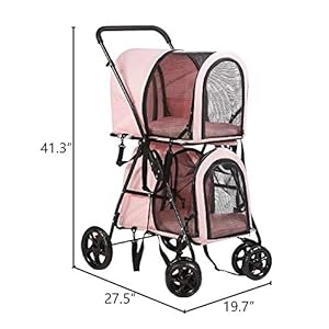   Double-Pet-Stroller-with-2-Detachable-Carrier-Bags-Foldable-Cat-Stroller-wLockable-Wheels-Safety-Belt-Portable-Double-Cat-Stroller-on-for-Small-Medium-Dogs-Cats-Pink