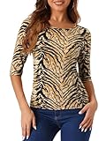 Allegra K Women's Half Length Sleeves Contrast Color Stripes Tops