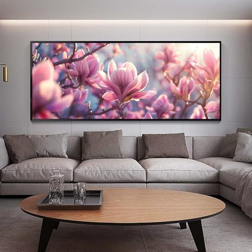 Diamond Painting Magnolie diamond painting erwachsene groß xxl 120 x 50 cm 5D Diamant malerei Set Rosa Full Square Strass DIY Stickerei Kreuzstich Diamond Art Kunst für Home Wand Dekor Gifts E75