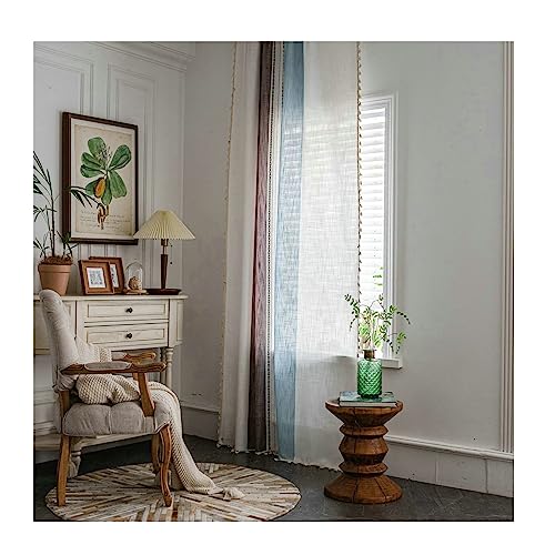Ayoiow Vorhang Für Wohnzimmer, Gardinen Vorhang 2Er Set Blue Coffee 132X91CM Ür Maximale Verdunkelungsvorhang In Wohnräumen Schlafzimmern Büros Gestickte Quasten Im Landhausstil