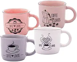 WOLFF - Conjunto 4 Canecas de Café de Cerâmica Coffee Lovers 60ml