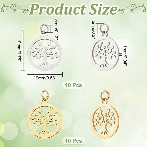 UNICRAFTALE 20pcs 2 Colors Stainless Steel Tree of Life Flat Round Pendants with Unsoldered Jump Rings Metal Hollow Charms for DIY Bracelets Necklace Jewelry Making - Image 3