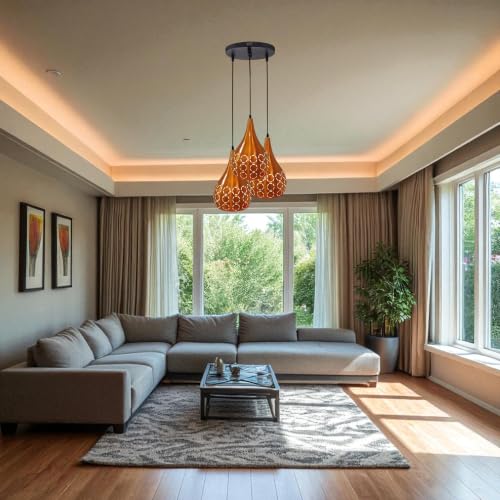 Image of GreyWings 3 Light Hanging Light for Home, Orange Aluminium Pendant Light with E27 Holder | Designer Ceiling Hanging Lamp for,Bulb Not Included, Cluster Set
