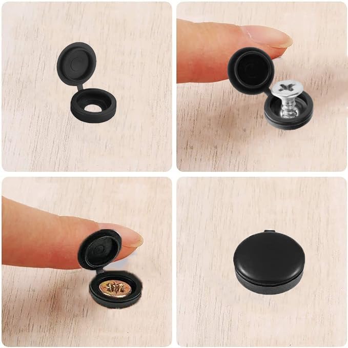 RXKFIGX 200 PCS Black Plastic Screw Cap Screw Covers Folding Screw Cover Plastic Screw Caps Snap Caps Washer Covers Flip Tops for Covering Screw Protection Cabinets Furniture Shelf - Image 2