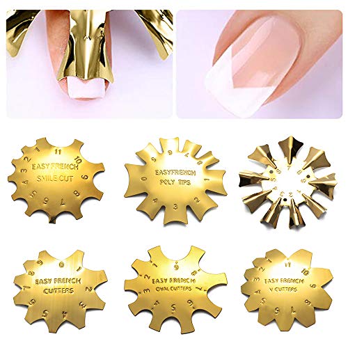 Houchu 6PCS Easy French Nail Cutter Multi-size Stainless Steel Nail Art Edge Trimmer Nail Tip Mold Manicure Art Styling Tool