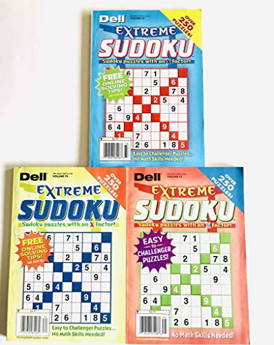 Lot of 3 Dell Extreme Sudoku Volume numbers 73, 74, and 75. Penny Press 2019-2018