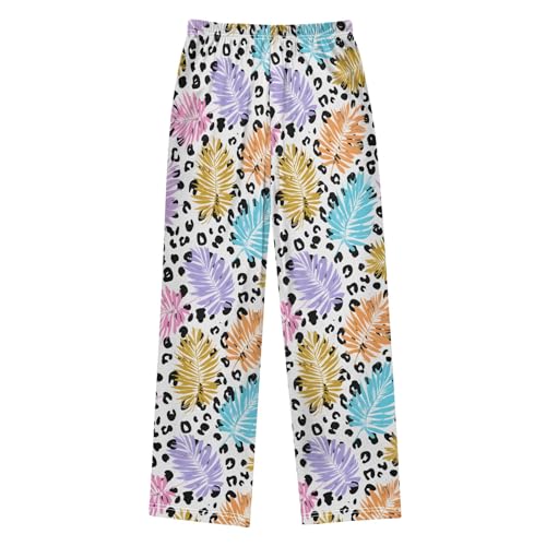 Pajama Pants Lounge Sleep PJ Bottoms Sleepwear Elastic Waist Drawstring S Leopard Palm Leaf2