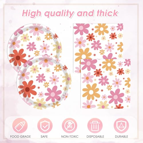 Image of 41PCS Groovy Daisy Birthday Party Decorations Retro Hippies Flower Disposable Tableware Include Daisy Plates and Napkin and Daisy Tablecloth Party Supplies for 70s Boho Birthdays Baby Showers Weddings