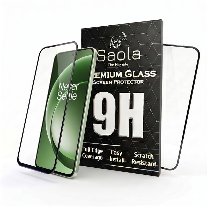 Image of Saola HD Clear Tempered Glass for OnePlus 15R | High Strength 9H Protection, Smooth Touch, Full Coverage Screen Guard, 2-Step Installation Kit | Quick & Easy Application (Pack of 2)