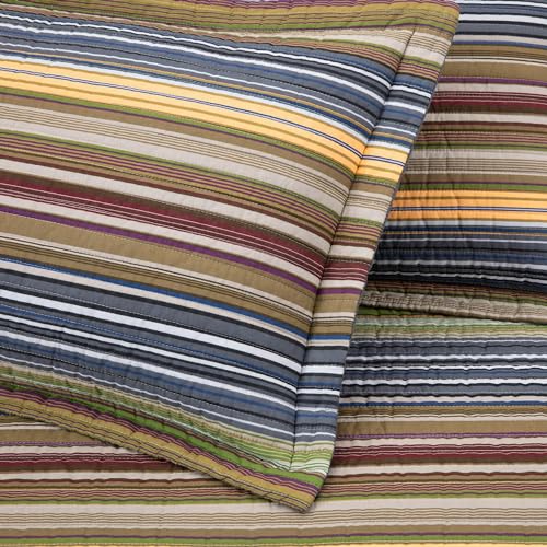 Image of Chezmoi Collection Avery Striped Cotton Quilt Set Daybed Size, 5-Piece Soft Pre-Washed 100% Cotton Quilt, Multi-Color Green