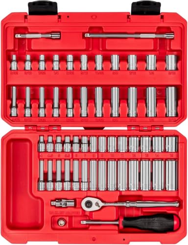 Image of TEKTON 1 /4 Inch Drive 6-Point Socket and Ratchet Set with Case, 56-Piece (5 /32-9 /16 in., 4-15 mm) | SKT05303 (Pack of 6)