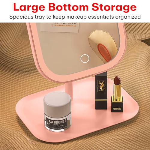 Image of Prime Pick Beauty Pro Makeup Mirror 360 Degree Rotating Plastic Vanity Mirror Non LED Lightweight Durable Tabletop Square Mirror for Home Travel Multipurpose Use Pink Pack of 1