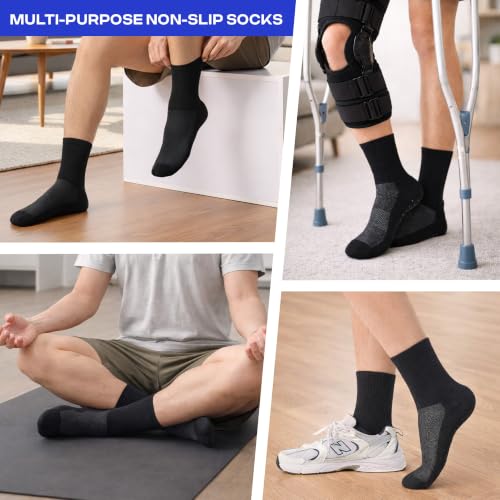 Image of CoolMate Mens Grip Socks, Non-Slip Mens Crew Socks for Hospital Elderly