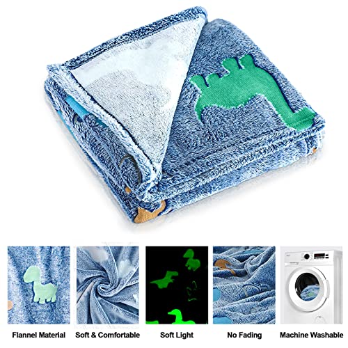 TEHALK Dinosaur Glow in the Dark Kids Throw Blanket, 60"x80", Blue
