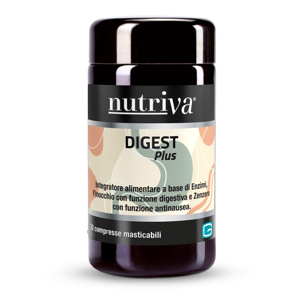 NUTRIVA Digest Plus, Integratore Alimentare con Enzimi, Finocchio con Funzione Digestiva e Zenzero con Funzione Antinausea, 30 Compresse Masticabili (1 Mese), Vegan