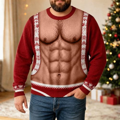 Ugly Christmas Sweater Men Funny 3D Hairy Chest Sweatshirt Xmas Pullover - image 2