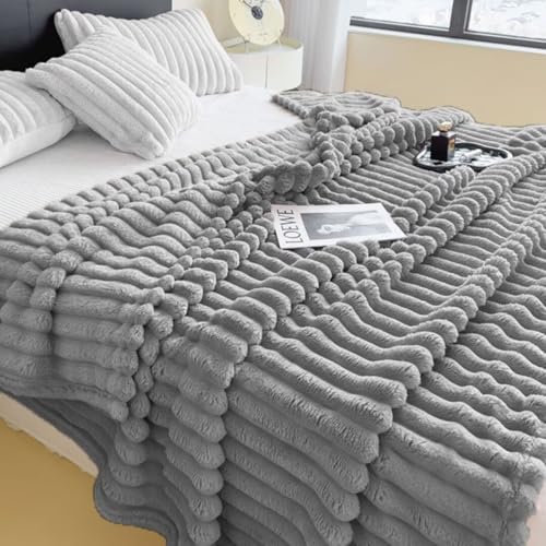 OSONA 毛布 ブランケット 秋冬用 ふわふわ 暖かい あったか 軽量 静電気防止 シングル マイクロファイバー ひざ掛け 掛け毛布 おしゃれ ふわとろ オールシーズン 洗える(230x250cm グレー)