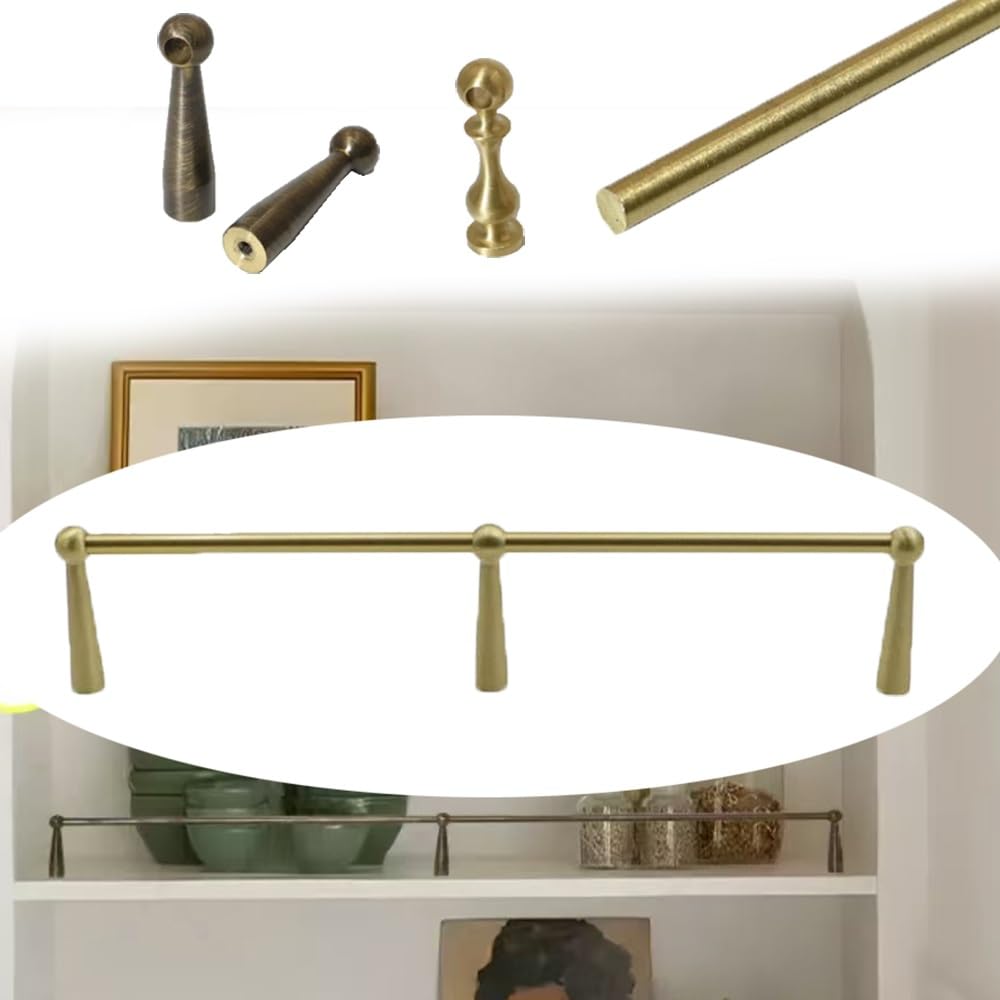 SVBVRFEEW Cabinet Fence Decorative Tipping Guard Rails Brass Shelves Guardrail 20 25 30 35 40in Gallery Rails Retro Shelf Fence Rod for Wood Shelves(Gold B,17in/43.2cm)