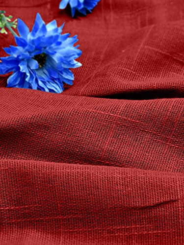 Image of Cotton Linen Solid Curtain with Eyelet Rings,Window Curtains for Pooja Room /Living Room /Dining Hall /Hotel /Bedroom /Kid Room /Kitchen (5 Feet, Hot Red) Set of 2