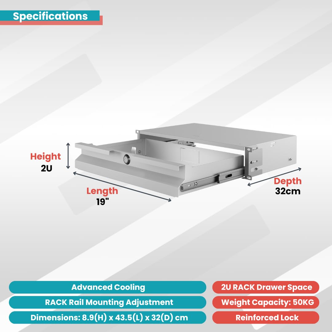 STALFLEX Rek 19 inch 2U – lade voor 19 inch serverrack van staal voor netwerkkast en brouwbay – draagvermogen 25 kg – 320 mm diepte – accessoires rack