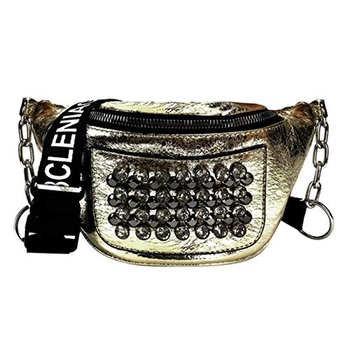 Paquete De Cuero La PU Las Mujeres Rhinestones Calle Remaches Cinturón Bolsas Cremallera