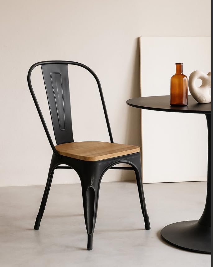 Metal Dining Chair with Wooden seat | Powder Coated Rust Resistant Steel Frame , Premium wooden seat , heavy duty metal construction, fully assembled-image-38