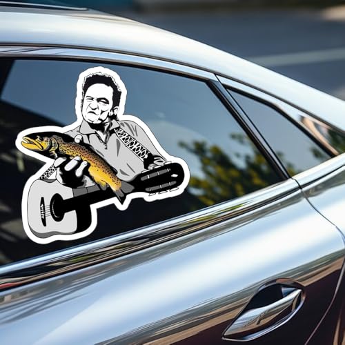 Image of Funny Fishing Bumper Sticker Decal - Weatherproof Vinyl for Car, Auto, Laptop - Fly Fishing, Country Singer, Brown Trout, Cowboy Gift Designs