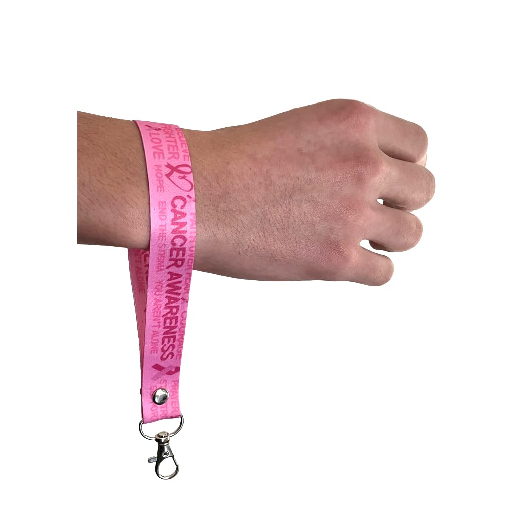 PAPER PLANE LONDON Cancer awareness Lanyard Key tag SET, neck strap, ID holder pink ribbon heart - Image 4