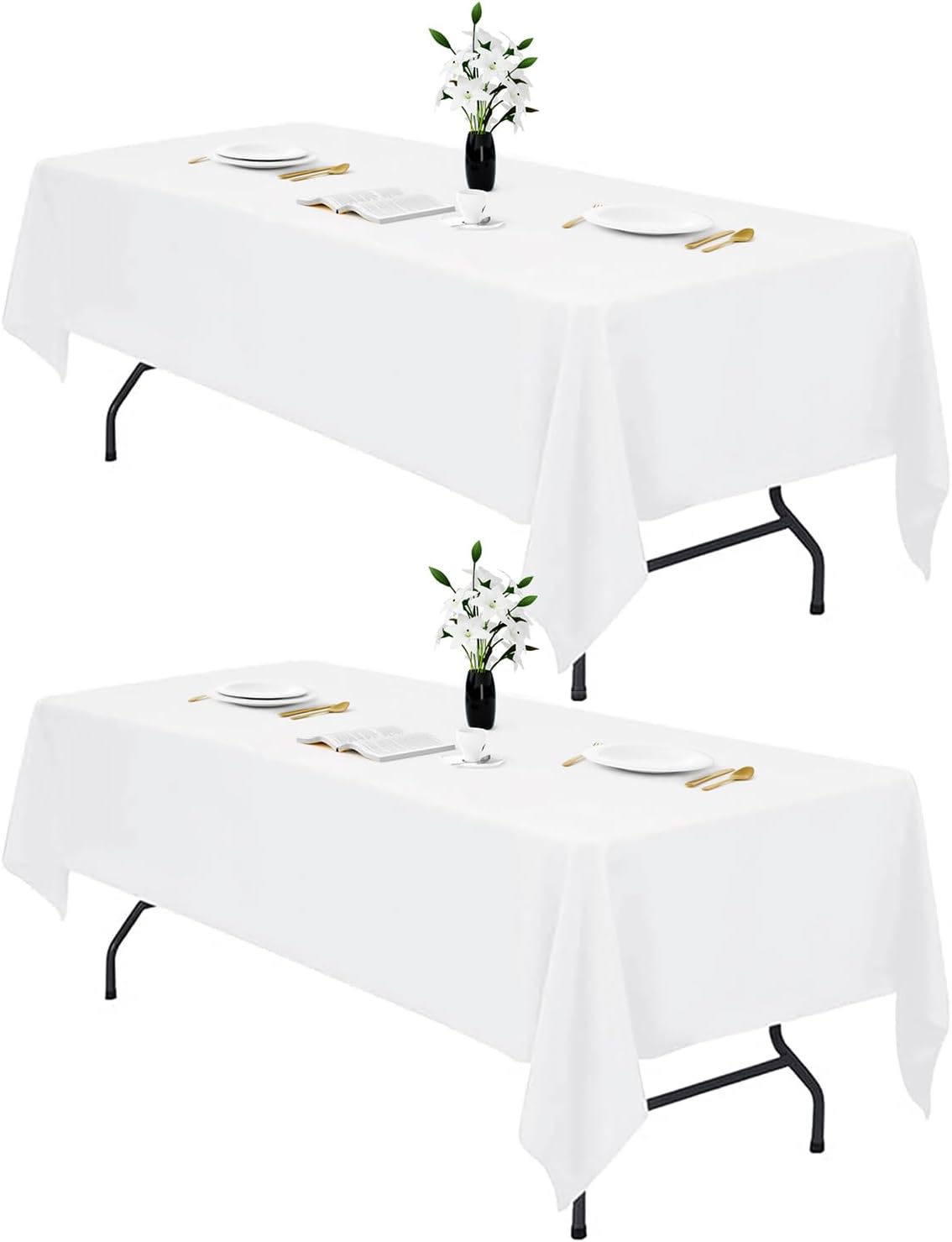 ivapupu 2 pcs white table cloth for rectangle 60 x 102 inch - tablecloths rectangular table cloths waterproof washable wrinkle resistant table covers for 6 ft tables wedding cocktail christmas party