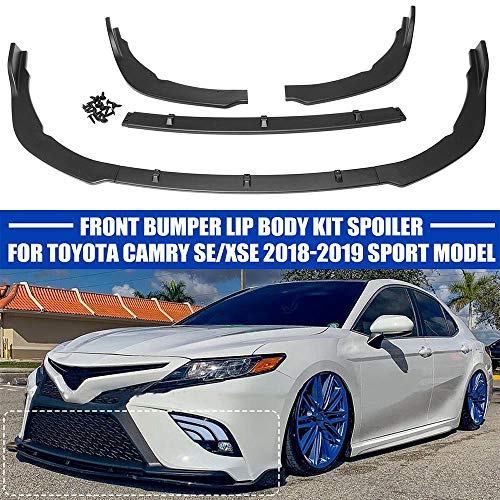 S SIZVER Painted Black Front Bumper Body Kit Spoiler Lip 3PCS Compatible with 2018-2020 Camry