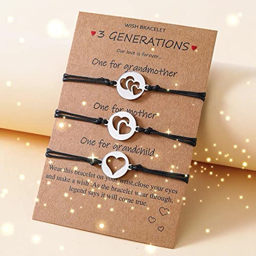 Image of Mother's Day Bracelets Cute Heart Charm Strand Bracelet Adjustable Black String Bracelets for Mother