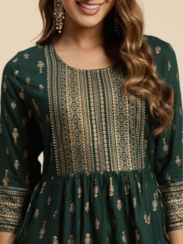 Image of rangita Rayon Calf Length Printed Anarkali Kurti for Women | Kurta for Women