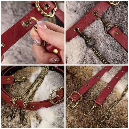 Image of HiiFeuer Medieval Faux Leather Chain Belt, Adjustable DIY Red Thin Belt | Red B,adjustable chain waist belt, Unisex, Ren Faire, Cosplay, Medieval Thin Belt, LARP
