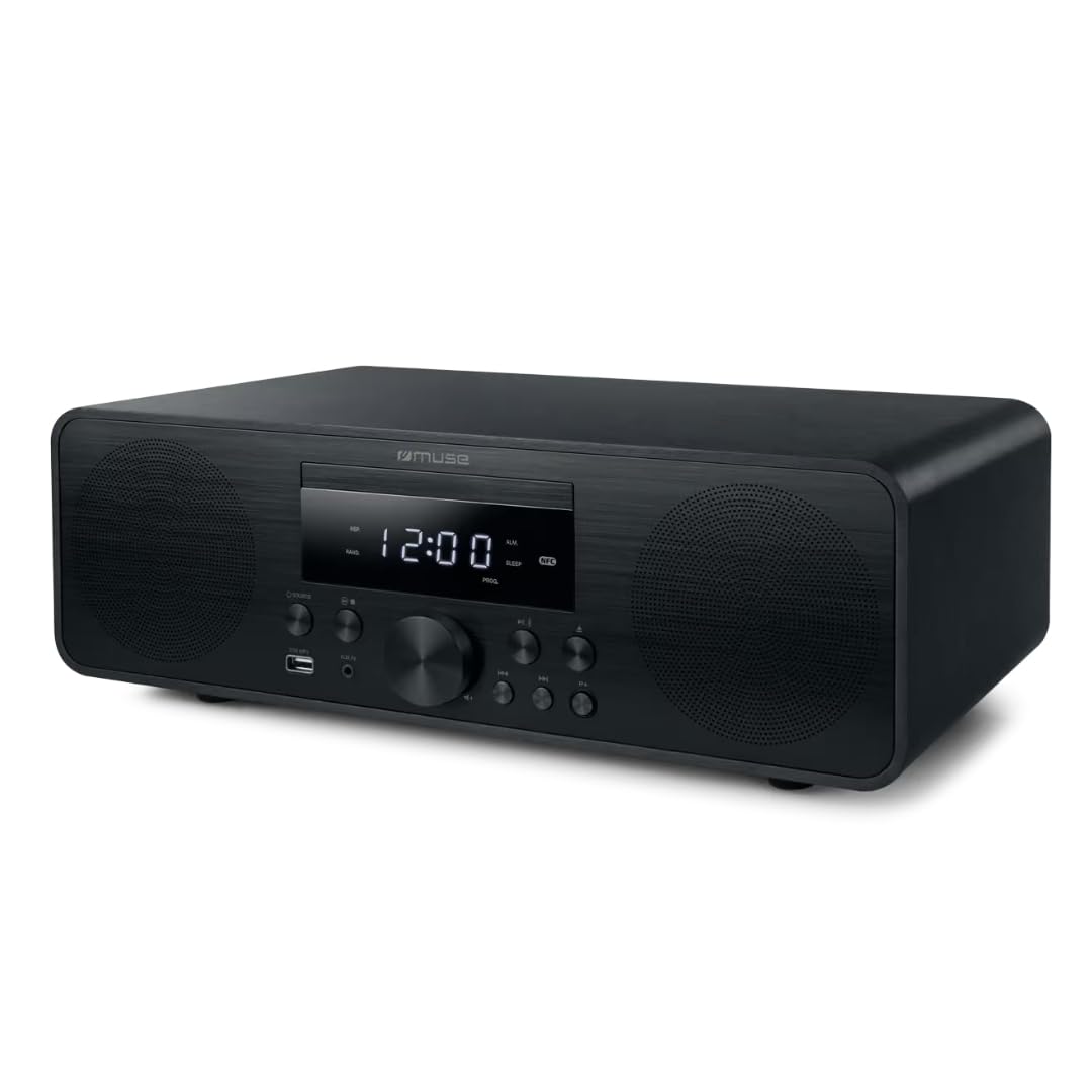 M-880 FBC Micro système Bluetooth avec CD, FM et USB | Chaîne stéréo 80 W au Design Bois avec NFC et Fonction réveil