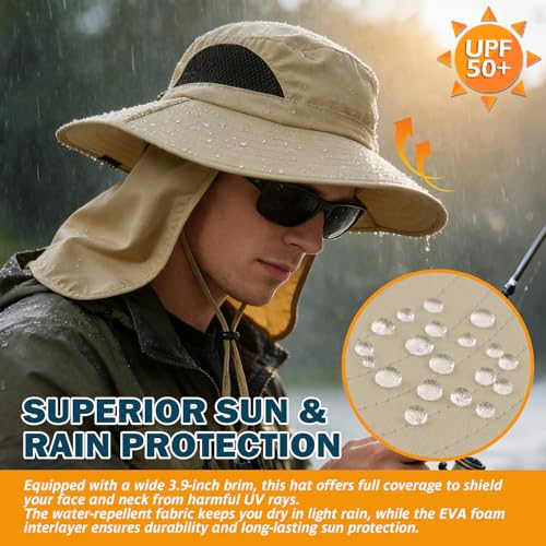 Image of Wide Brim Sun Bucket Hat, Waterproof Boonie Hat for Men & Women | UPF 50+ UV Protection, Adjustable Fit, Chin Strap & Sweatband, Foldable Durable for Fishing Hiking Garden Beach