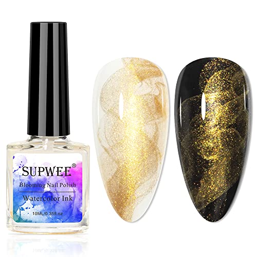 Gold Marble Watercolor Ink Nail Painting Nail Art Blooming Nail Polish Flower Nail Art Design