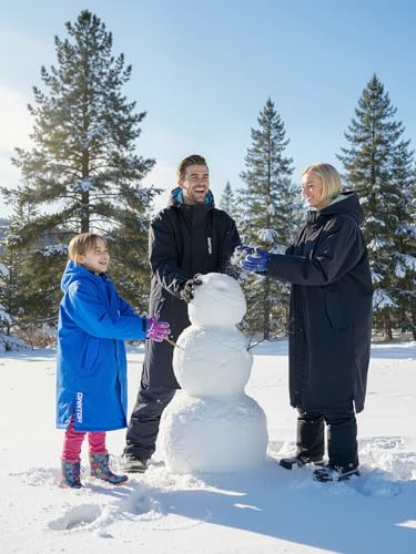 Owntop Wasserdichter Winddichter Wickelmantel – Übergroßer Quick-Dry Langarm Mantel mit Kapuze für Strand Schwimmen Surfen Spaziergänge, Schwarz+Grau, M(170-175CM/60-70KG)