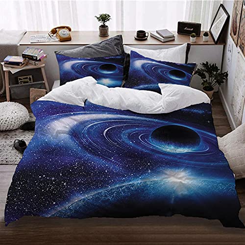Meimall Juego De Ropa De Cama De 3 Piezas Espacio Planeta Efecto De Luz Universo. 150X220 Cm Microfibra Suave Transpirable Moderno Juego De Fundas Edredón con 1 Funda Nórdica + 2 Funda De Almohada