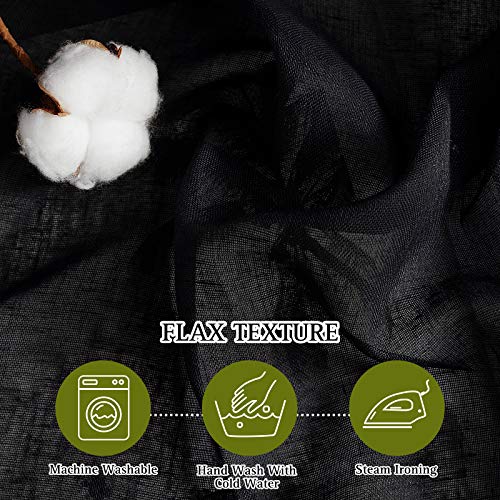 NICETOWN Natural Flax Sheer Linen Curtains Grommet Top, Semitransparent Vertical Blinds Solid Cool Window Treatment Privacy with Light Filter for Boys Bedroom, Black, W52 x L45, Set of 2