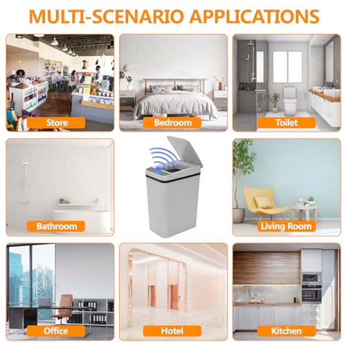 Umelee Sensor Mülleimer 8L, Kleiner Abfalleimer Küche mit Deckel, Batteriebetriebener Intelligenter Berührungsloser Mistkübel, Mülleimer Geruchsdicht für Haus Büro Hotel Restaurant Verwendung (Grau) – Bild 8