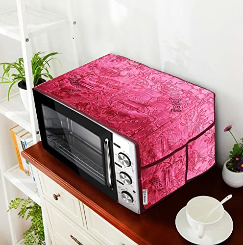 Image of PVC Waterproof 2-Layered Microwave Oven Top Cover With 4 Utility Pockets Suitable for Upto 30 Liter (Color- Red, Size-36x14 Inches)