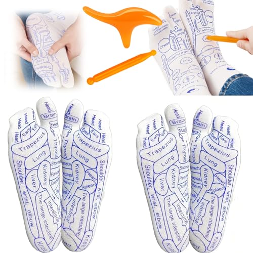 Reflexology Socks with Tools, Acupressure Reflexology Socks Massage Set, Foot Reflexology Socks Pressure Point Socks for Foot Massage (2 pair, women)