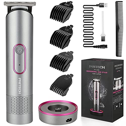 PRITECH - Ensemble de tondeuse à cheveux pour femme, rechargeable et sans fil, coiffeur à la maison, coupe d'évidement, couleur gris Aurora Cover