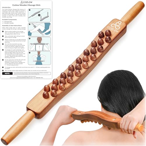 Cozlow – Guasha-Holzstab-Massagegerät – Premium-Massagegerät aus Holz mit 25 Massageperlen für Körperformung, Faszienfreisetzung und Lymphdrainage