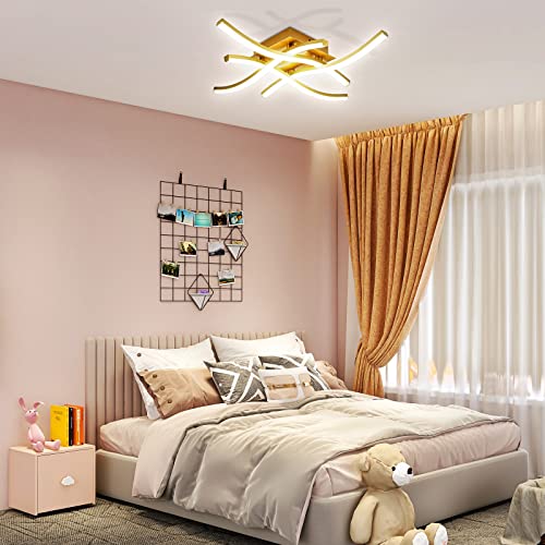 ALLOMN Plafonnier LED, Design Incurvé élégant Plafonniers 4 Panneaux LED Intégrés 24W 1800 Lumens plaFonnier LED Moderne Plafonnier pour Salon Chambre Cuisine(Or-Blanc froid)