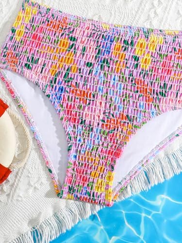 Image of SOLY HUX Girl's Floral Print Bikini Set Spaghetti Strap Smocked Bathing Suit Two Piece Swimsuit