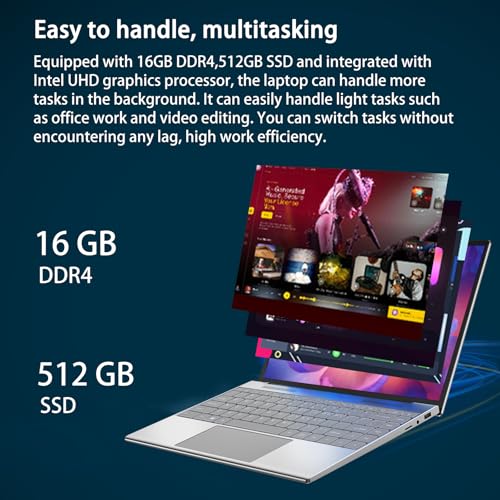 Image of 13.5-inch portable touchscreen laptop computer,16GB RAM,512GB SSD,3K (3000x2000) IPS,Celeron N95 processor up to 3.4 GHz,10000mAh battery,backlit keyboard,fingerprint unlocking,Windows 11,slim laptops