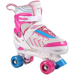 Patines Mustang Niña WeSkate Patines 4 Ruedas para Niños de Malla Transpirable Patines en Paralelo para Patinaje Niñas y Niños (Rosa, Negro)